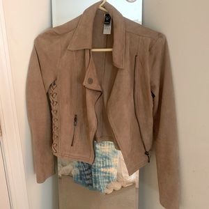 Faux suede motto jacket